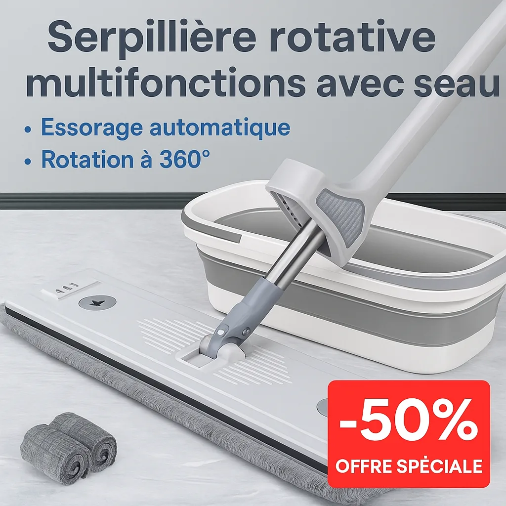 Serpillière rotative multifonctions avec seau 2